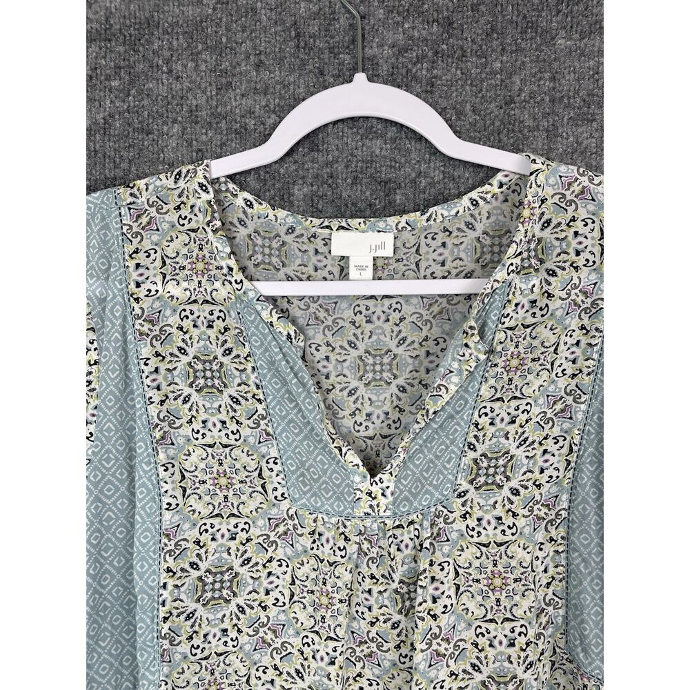 J. Jill Paisley Boho Chalk Blues Peasant Top Size L Rayon Boho Lightweight Airy - Picture 2 of 10